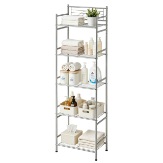 Takira Bathroom Storage Shelf,5 Tier Freestanding Metal Towel Rack for Bathroom Kitchen Storage (Silver)