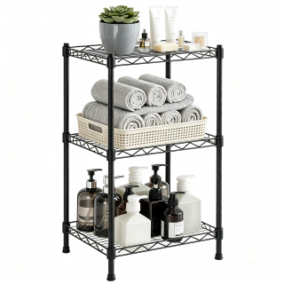Takira 3 Tier Storage Shelves,Ideal for Compact Spaces,Bathroom Shelves and Storage Unit,Black.