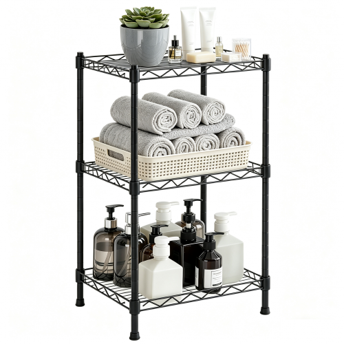 Takira 3 Tier Storage Shelves,Ideal for Compact Spaces,Bathroom Shelves and Storage Unit,Black.