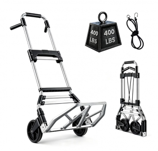 Takira Folding Hand Truck Dolly ,400LBS Capacity Portable Cart with 3 Stage Telescoping Handle and 7 Inch Rubber Wheels for Moving,Travel,Office Use.