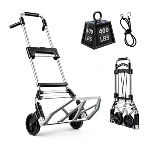 Takira Folding Hand Truck Dolly ,400LBS Capacity Portable Cart with 3 Stage Telescoping Handle and 7 Inch Rubber Wheels for Moving,Travel,Office Use.