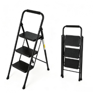 Takira 3 Step Ladder,Folding Step Stool with Wide Anti-Slip Pedal & Convenient Handrail,Multi-Use for Home & Office,Black.