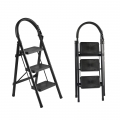 Takira Step Ladders, Adult 3 Step Folding Ladder with Padded Handrail, Metal Portable Ladder, Black