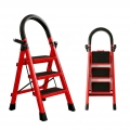 Takira Step Ladders,Adult 3 Step Folding Ladder with Padded Handrail,Metal Portable Ladder.Red