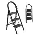 Takira Step Ladders, Adult 3 Step Folding Ladder with Padded Handrail, Metal Portable Ladder, Black